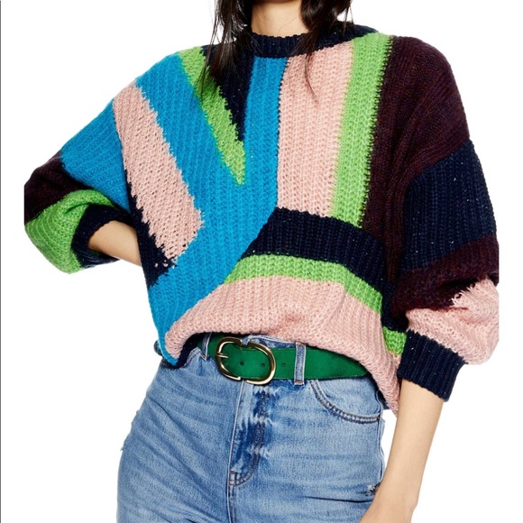 Topshop Colorblock Cropped Sweater 